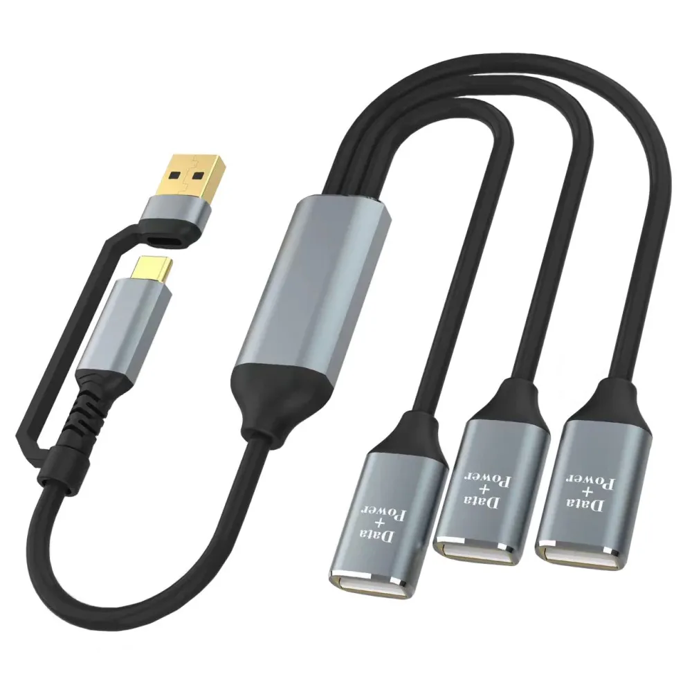 3-in-2 Multifunktions-USB-C-Hubs USB/Type-C-Männlich auf USB2.0*3 Weiblich Multi-Splitter-Adapter OTG USB-Netzteil für Laptop Tablet Telefon U Disk