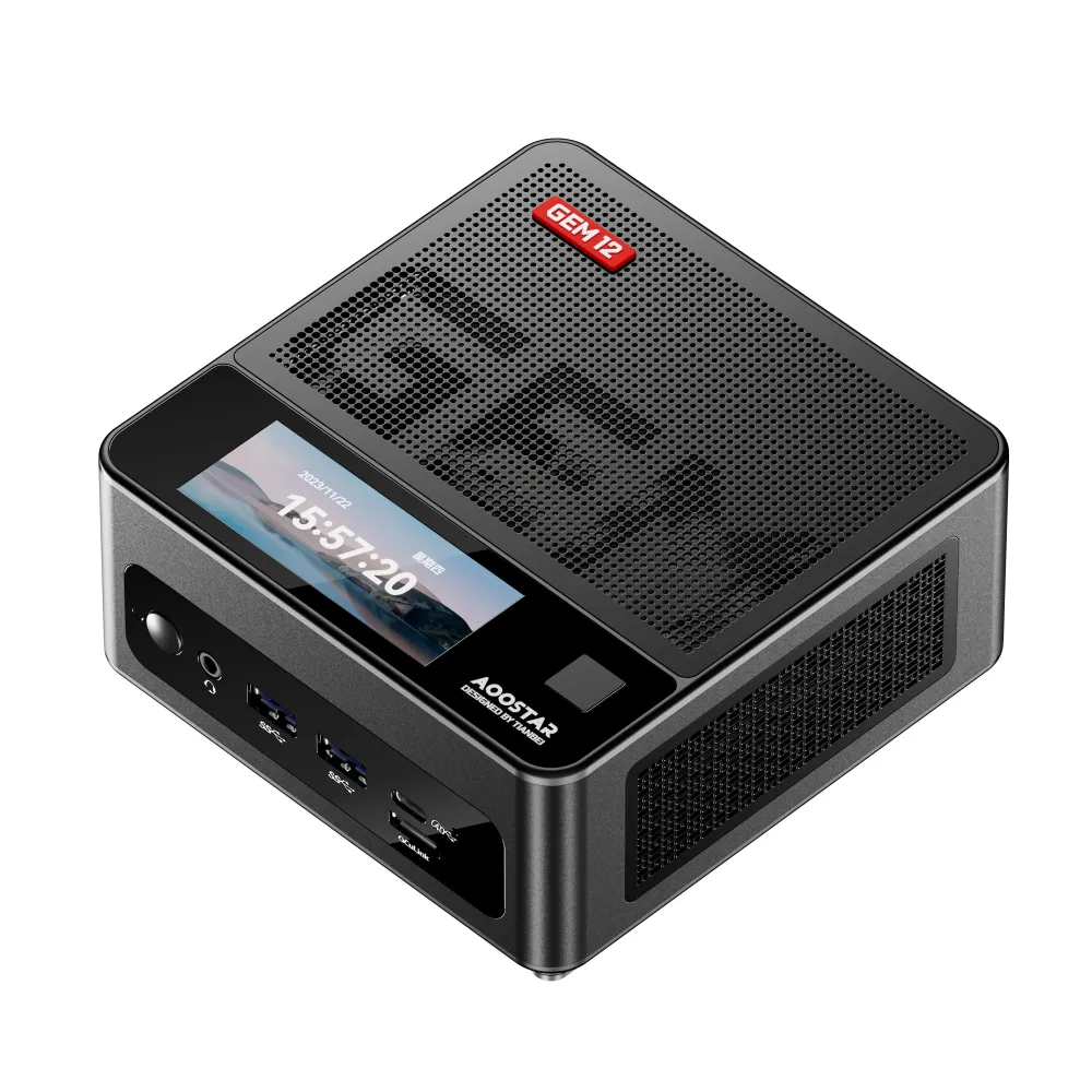 AOOSTAR GEM12 PRO Mini-PC mit Fingerabdruckentsperrung am Bildschirm AMD Ryzen 7 7840HS/8845HS 8 Kerne 16 Threads 32 GB DDR5 RAM 1 TB SSD 4K Quad-Bildausgang WIFI6 BT5.2 HD USB4 Typ-C Doppel 2.5G LAN Mini-Computer Desktop-PC