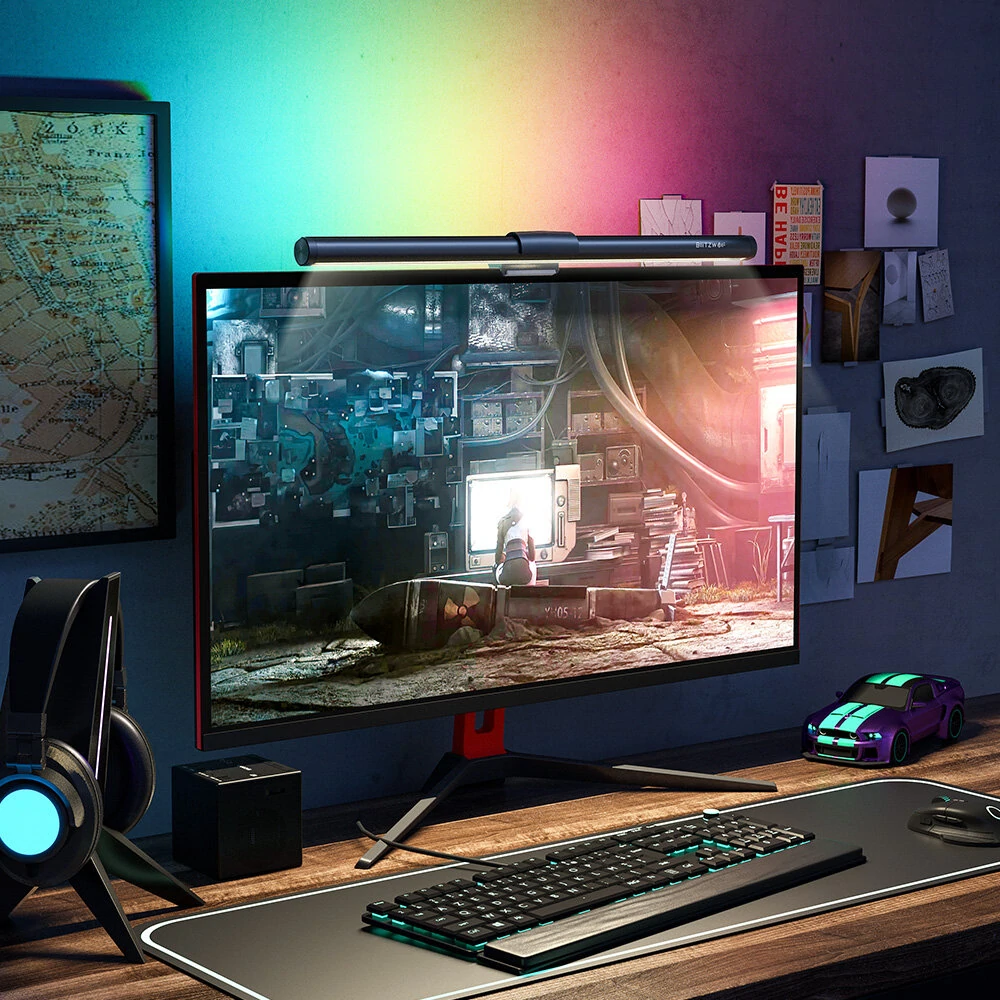 BlitzWolf® BW-CML2 RGB Gaming-Monitor-Lichtleiste mit dualer Lichtquelle, einstellbarer Farbtemperatur von 300-1000 Lux, Augenschutz, blendfrei, USB E-Leselicht mit Touch-Steuerung für Zuhause, Büro, PC-Computer