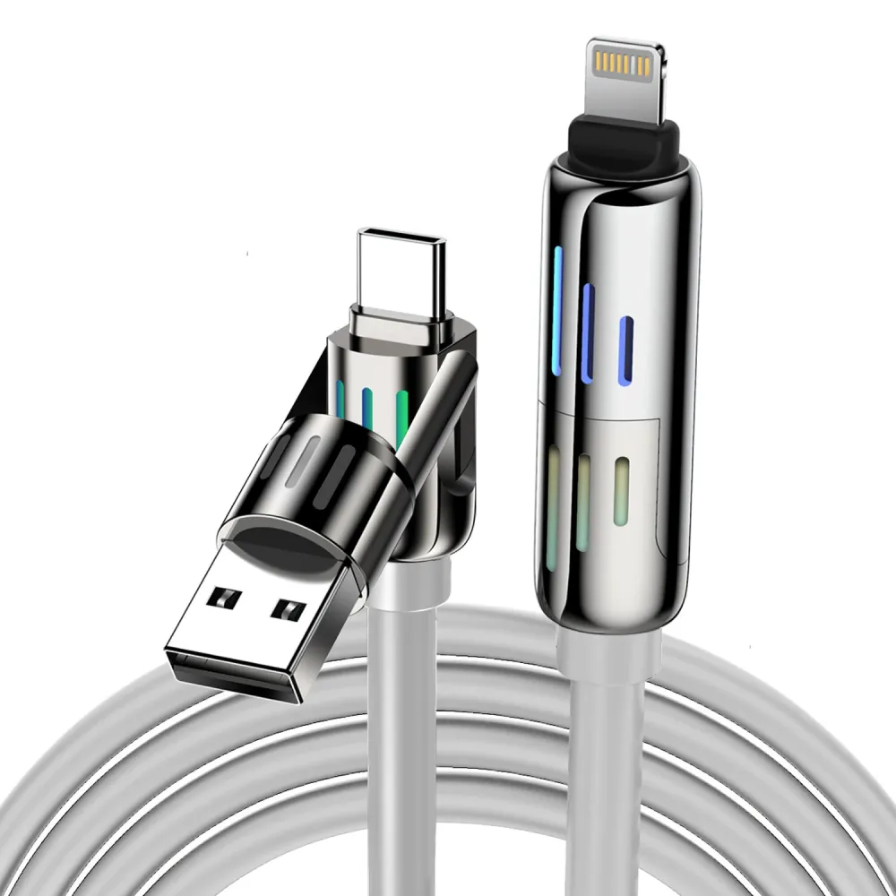 BlitzWolf® BW-HDC6 4-in-1 USB-Kabel 1,2 m mit RGB-Atemlicht, PD 240W Schnellladekabel, Zinklegierungsgehäuse und Flüssigsilikon-Datenkabel