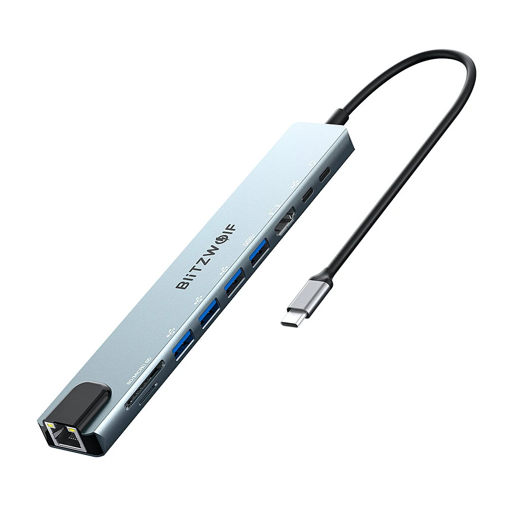 BlitzWolf® BW-NEW TH5 10 in 1 USB-Hubs mit HD 4K@30Hz USB3.0 / USB2.0 / Typ-C 2.0 / RJ45 Ethernet / 100W PD-Laden / SD TF-Kartensteckplätzen Dockingstation für Apple Huawei Laptops Macbook