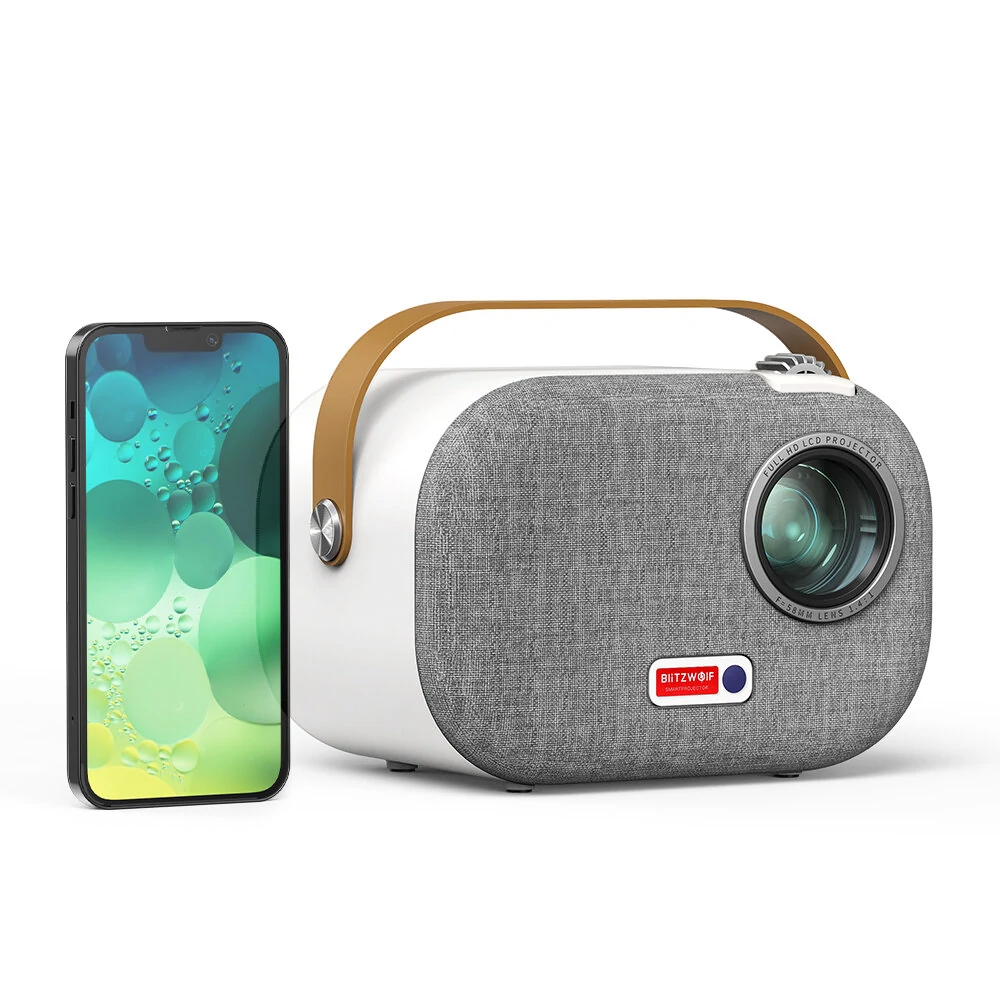 Blitzwolf®V2 1080P Android-Projektor Automatische Grundstein-Korrektur 5G-WIFI 200ANSI Lumen Android 9.0 Google Assistant Tragbarer Mini-Heimkino-Film im Freien