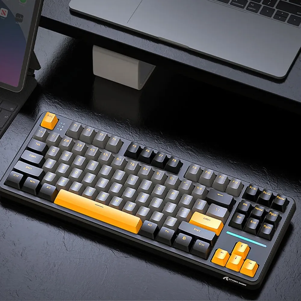 Angriffs-Hai X87 87-Tasten Tri-Mode Mechanische Gaming-Tastatur Dichtung Struktur Heiß austauschbar RGB 4000mAh Batterie 2.4G/BT/Type-C kabelgebundene E-Sports Gamer-Tastaturen für PC Laptop Computer.