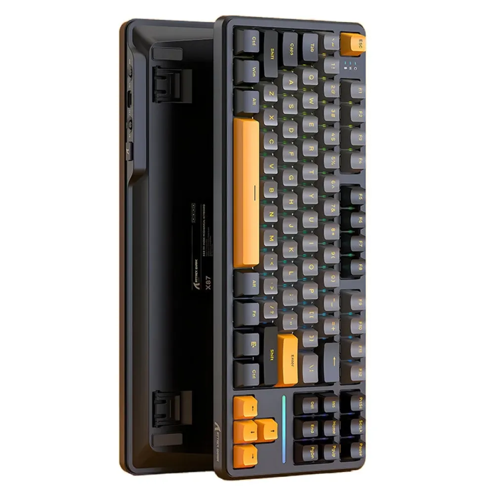 Angriffs-Hai X87 87-Tasten Tri-Mode Mechanische Gaming-Tastatur Dichtung Struktur Heiß austauschbar RGB 4000mAh Batterie 2.4G/BT/Type-C kabelgebundene E-Sports Gamer-Tastaturen für PC Laptop Computer.