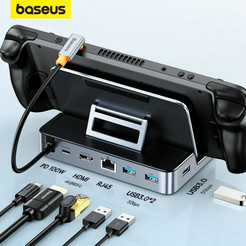 Baseus USB C Dockingstation für Steam Deck Nintend Switch Type C bis 4K@60Hz HD Gigabit Ethernet USB 3.0 Hub