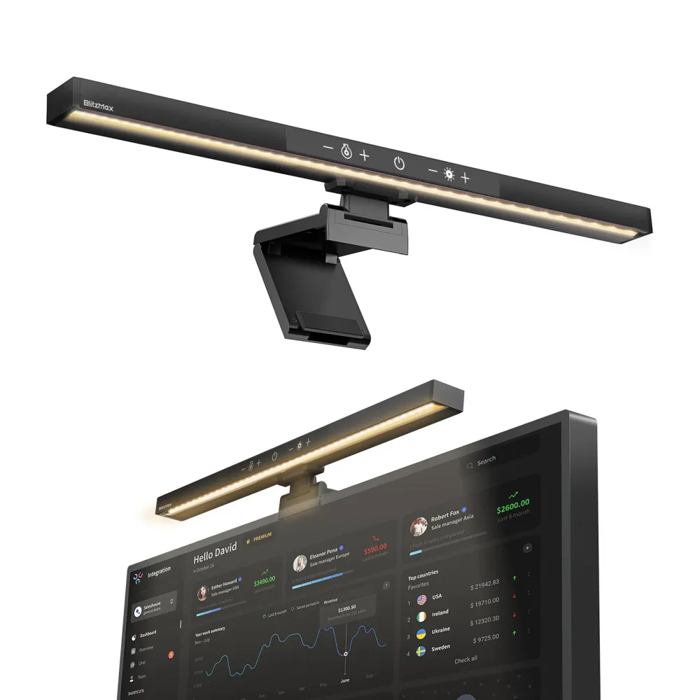 BlitzMax BM-ES1 Monitor-Lichtleiste mit stufenloser Dimmung und Farbtemperatur sowie Speicherfunktion für Zuhause und Büro