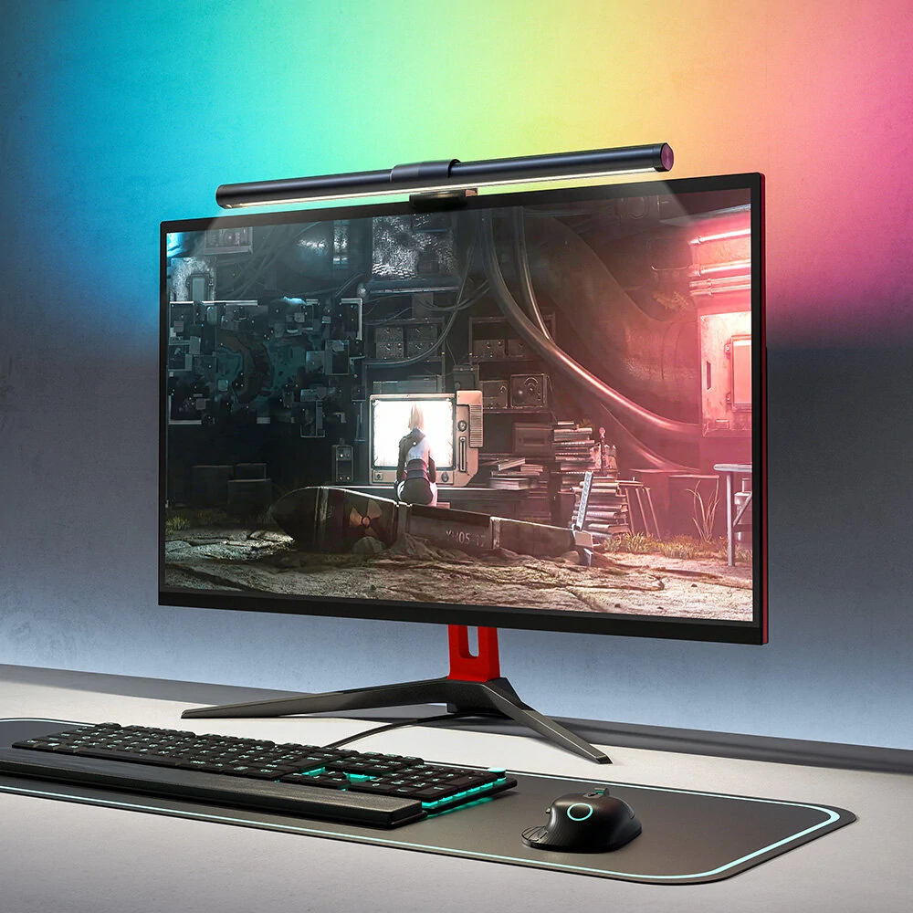 BlitzWolf® BW-CML2 RGB Gaming-Monitor-Lichtleiste mit dualer Lichtquelle, einstellbarer Farbtemperatur von 300-1000 Lux, Augenschutz, blendfrei, USB E-Leselicht mit Touch-Steuerung für Zuhause, Büro, PC-Computer