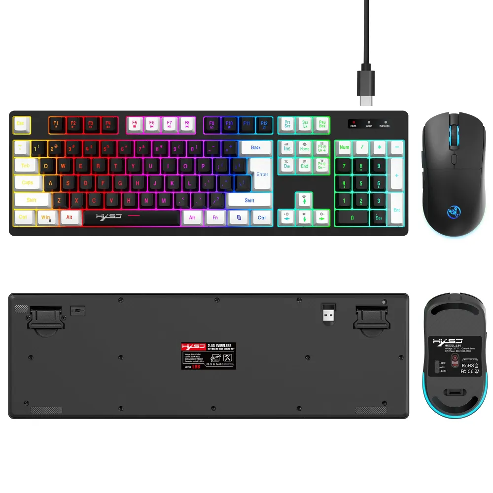 L98 Wireless 2.4G Tastatur und Maus Kit 140 Tasten RGB farbenfrohe Hintergrundbeleuchtung wiederaufladbar für Computer PC Laptop