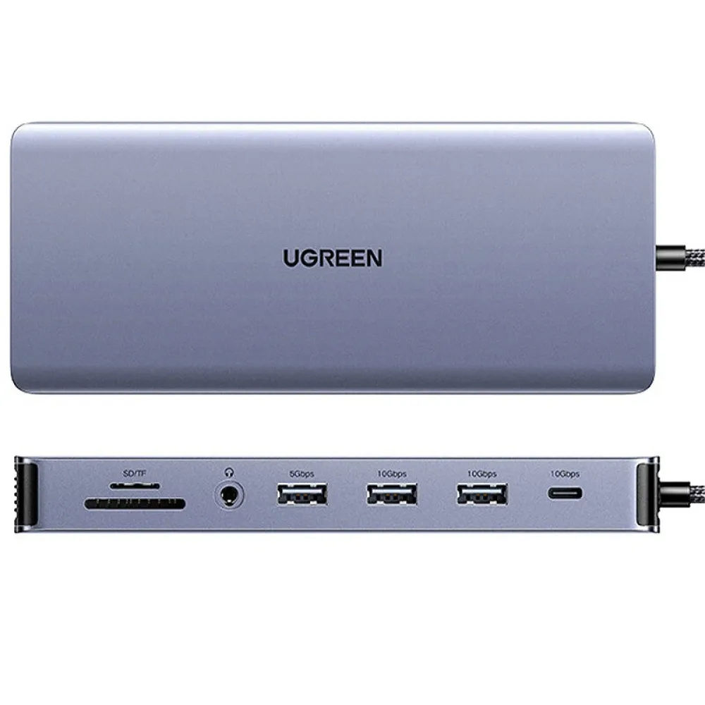 UGreen 13-in-1 Typ-C Dockingstation USB-Adapter mit USB3.0*2 / USB3.2*2 / USB-C3.2 / PD / HD*2 / 3.5mm Audio-Gigabit-Netzwerk-SD- und TF-Kartenleser