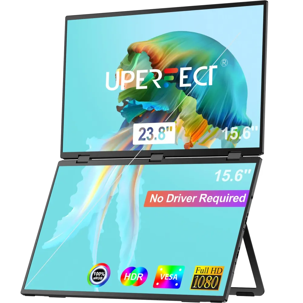 UPERFECT UStation Δ Delta 15,6-Zoll Faltbarer Dual-Bildschirm-Portabler Monitor zur Bildschirmerweiterung für Laptops 1920x1080 Dual-Display 360°-klappbarer Bildschirm Typ-C/Mini HD-Schnittstellenbildschirm.