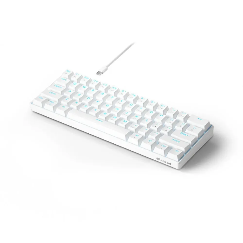 iBlancod K61 kabelgebundene mechanische Gaming-Tastatur mit 61 Tasten, Hot-Swap-fähigen Red/Blue Schalter, LED-Hintergrundbeleuchtung, NKRO, Type-C, ergonomisches Design für Zuhause oder Büro-Gamer