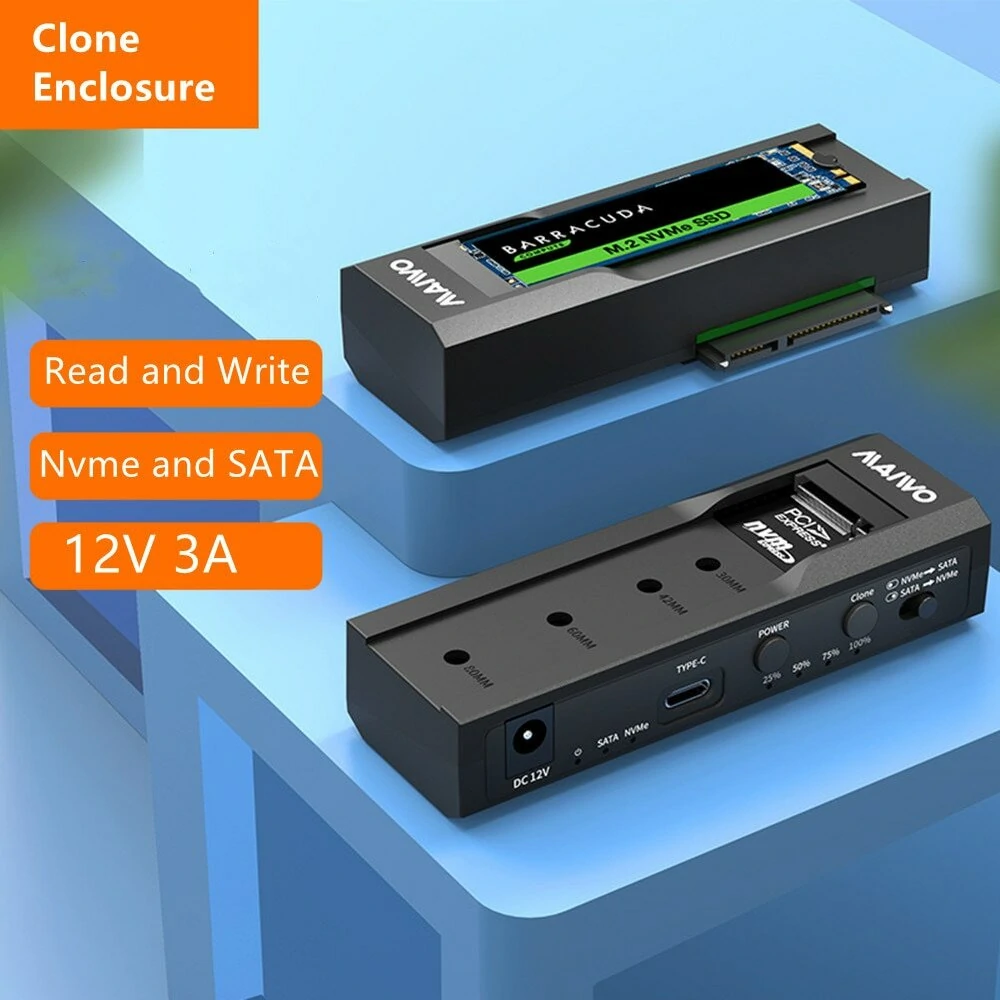 MAIWO Dual Bay M.2 NVME Case und SATA HDD Docking Station Type C 3.1 Docking Station 2,5"/3,5" HDD-Gehäuse Clone Duplicator Funktion