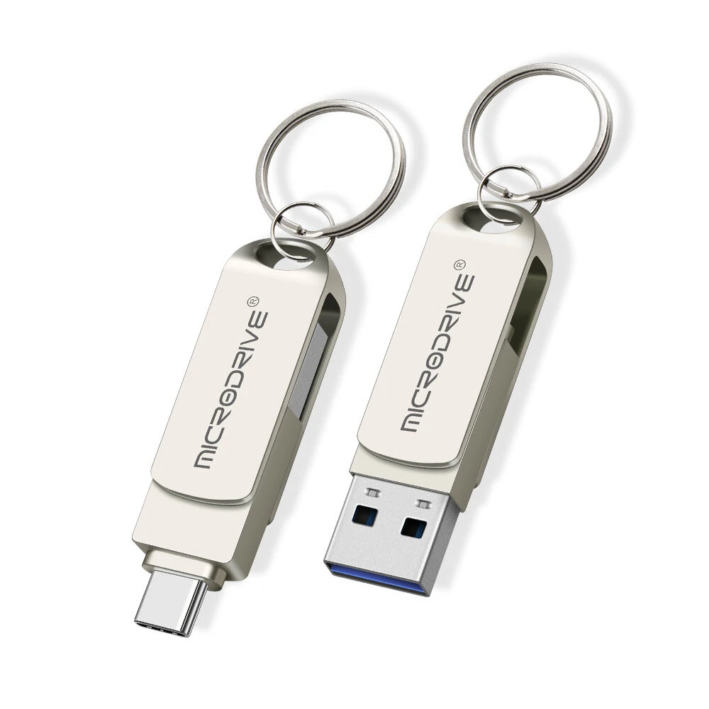 MicroDrive 2-in-1 Type-C & USB3.0 Flash-Laufwerk OTG USB-Treiber 32G 64G 128G 256G Metal 360° Rotation Pendrive USB Disk with Key Ring