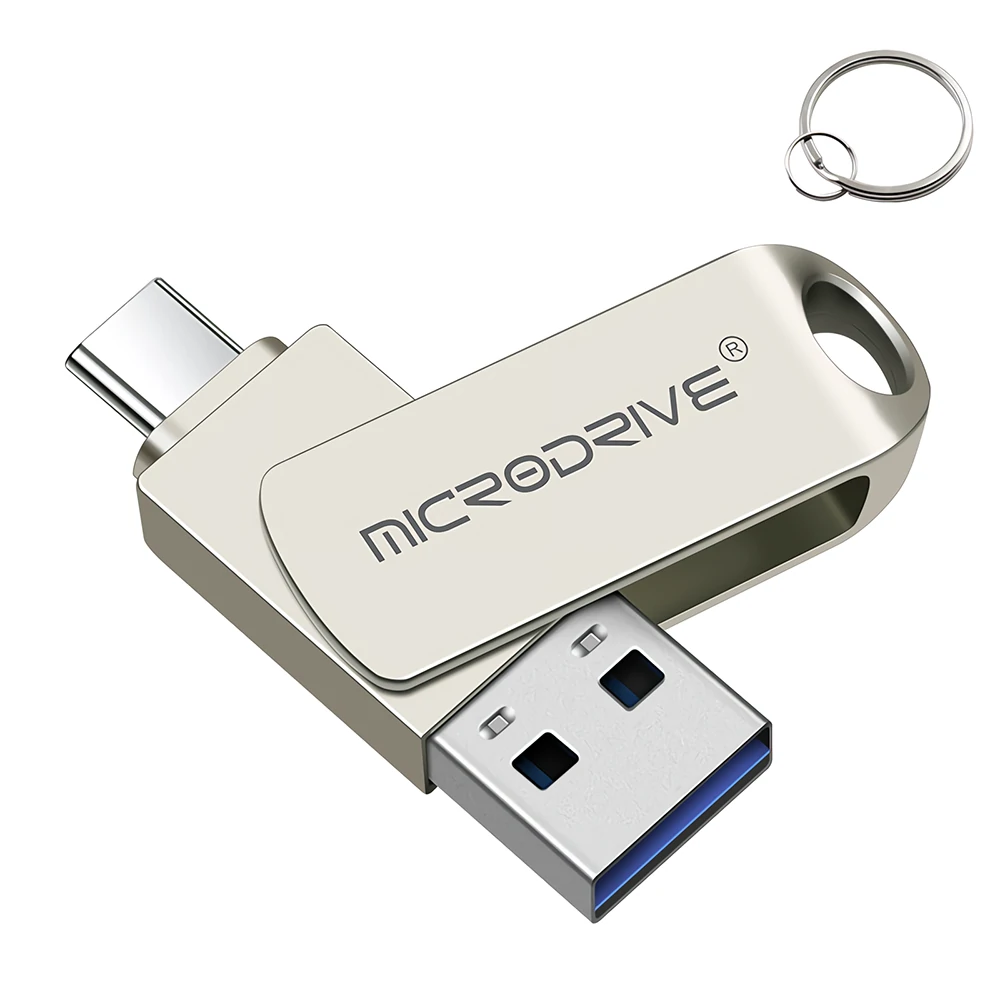 MicroDrive 2-in-1 Type-C & USB3.0 Flash-Laufwerk OTG USB-Treiber 32G 64G 128G 256G Metal 360° Rotation Pendrive USB Disk with Key Ring