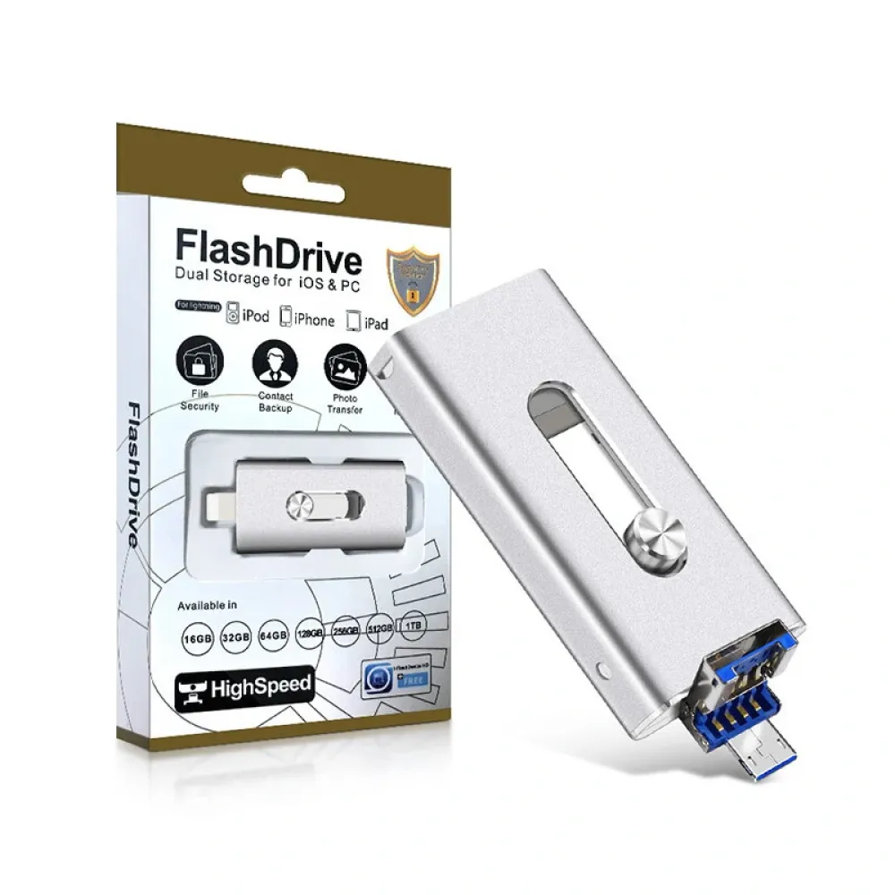 Microdrive 3-in-1 USB-A/iP/Micro-USB-Flash-Laufwerk Duale Schnittstelle 64G/128G/256G Hochgeschwindigkeitsdatenübertragung Portabler Speicher U-Disk OTG Erweiterter USB-Laufwerk