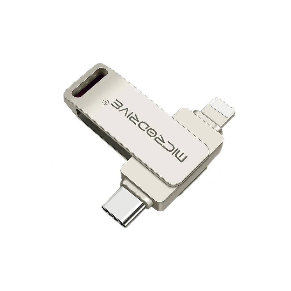 Microdrive TLO21 USB3.0 Flash Drive Type-C&iP mit Doppel-Schnittstelle und 360° Rotation. Hochgeschwindigkeitsdatenübertragung von 64G/128G/256G für Laptop, Telefon und Computer.