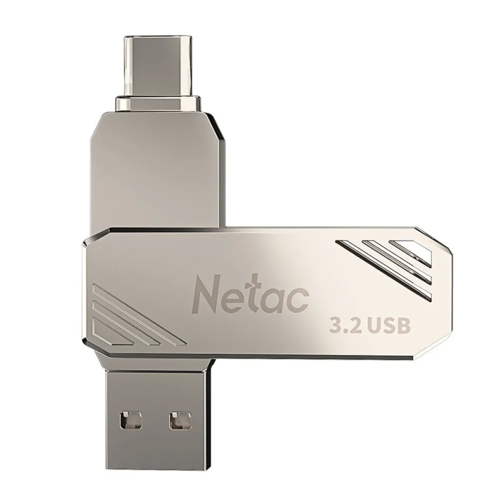 Netac US12 64GB USB3.2 Dual U-Port Flash-Laufwerk Typ-C+A High Speed Pendrive Mini Tragbarer Metall-Speicherstick für Telefon TV Laptop Lautsprecher