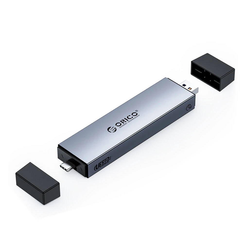 ORICO M2PJN-C3 Gehäuse für M.2 SSD mit Dual-Interface USB-A und Type-C, SATA/NVME Dual-Protocol Unterstützung bei 10Gbps USB3.2 Gen2, unterstützt tragbare externe Festplatten bis zu 4TB.