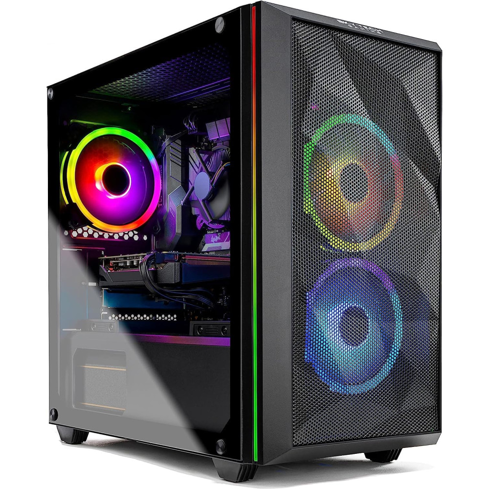 Skytech Gaming Chronos Mini Gaming Computer PC Desktop - Intel Core-i3 10100F 3,6 GHz, GTX 1650 4G, 500 GB SSD, 8G 3000, RGB-Lüfter, AC WLAN, Windows 10 Home 64-Bit, Schwarz