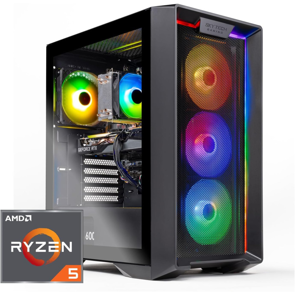 Skytech Nebula Gaming PC Desktop, Ryzen 5 5500 3.6 GHz (4.2GHz Turbo Boost), AMD RX 6400 4GB GDDR6, 500GB SSD, 16GB DDR4 RAM 3200, 650W Gold PSU, WLAN, Win 11 Home