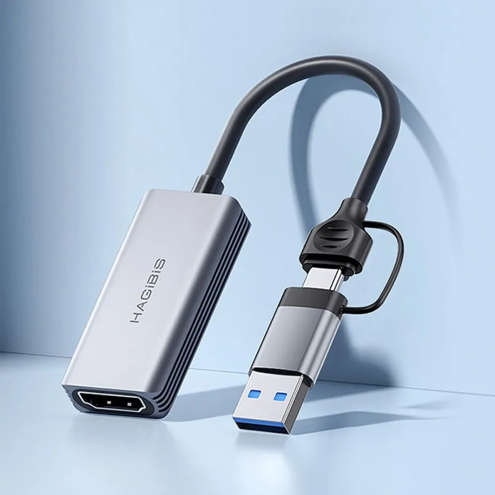 HAGiBiS USB 3.0 Videoaufnahmekarte HD zu USB/Type-C Spiele-Grabber Aufzeichnung 1080P/60Hz Aluminiumlegierung Shell MS2130 für Switch Xbox PS4/5 Live-Übertragung