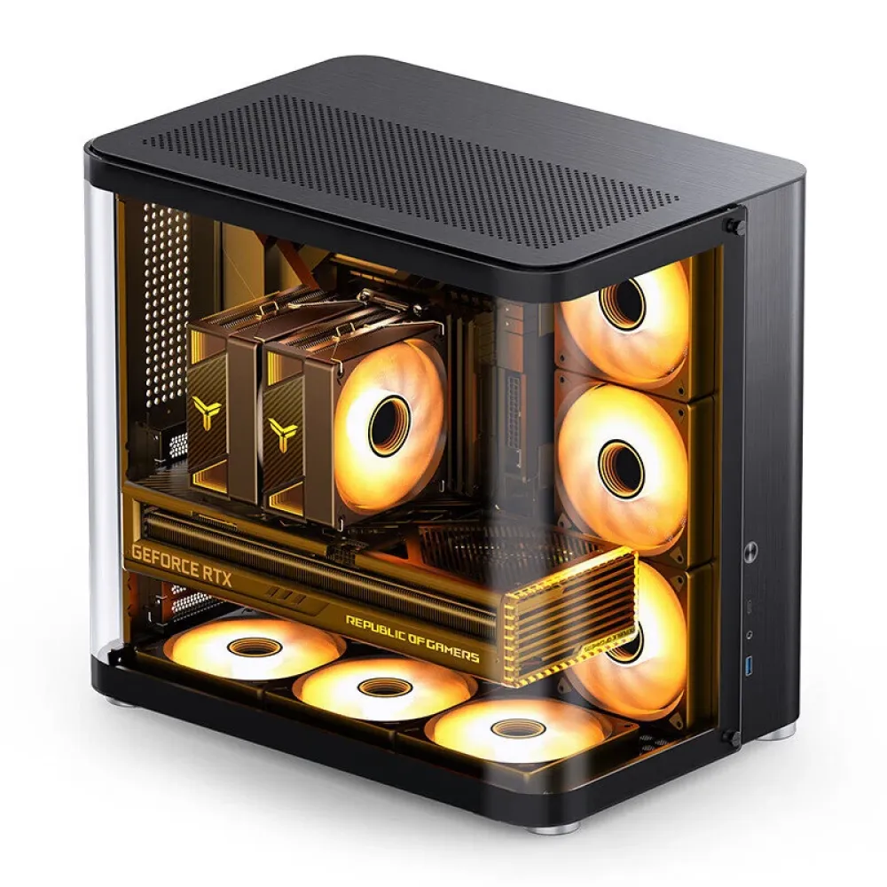 JONSBO TK-2 Computergehäuse Desktop-Chassis Hyperboloid Seite Transparent ATX Spielgehäuse Doppel 360 Wasserkühler Typ-C Schnittstelle Raumschiffkabine