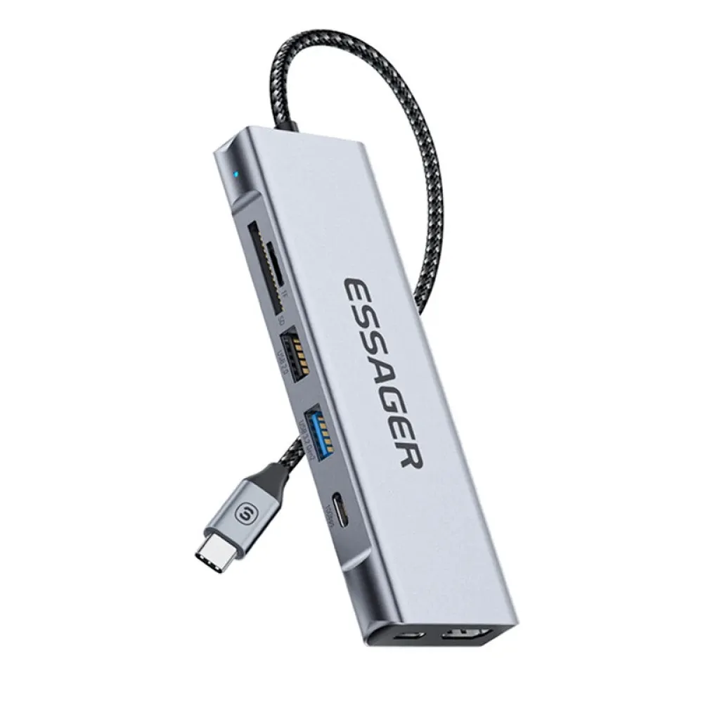 ESSAGER 8-in-1 Dockingstation mit Festplattenspeicher USB 2.0 USB 3.2 Gen 2 10Gbps USB-C Data PD100W USB-C 4K@30Hz HDMI SD/TF-Kartenleser Slot Multiport M.2 SSD USB-Hubs Splitter für Telefon, TV, Tablet, Laptop