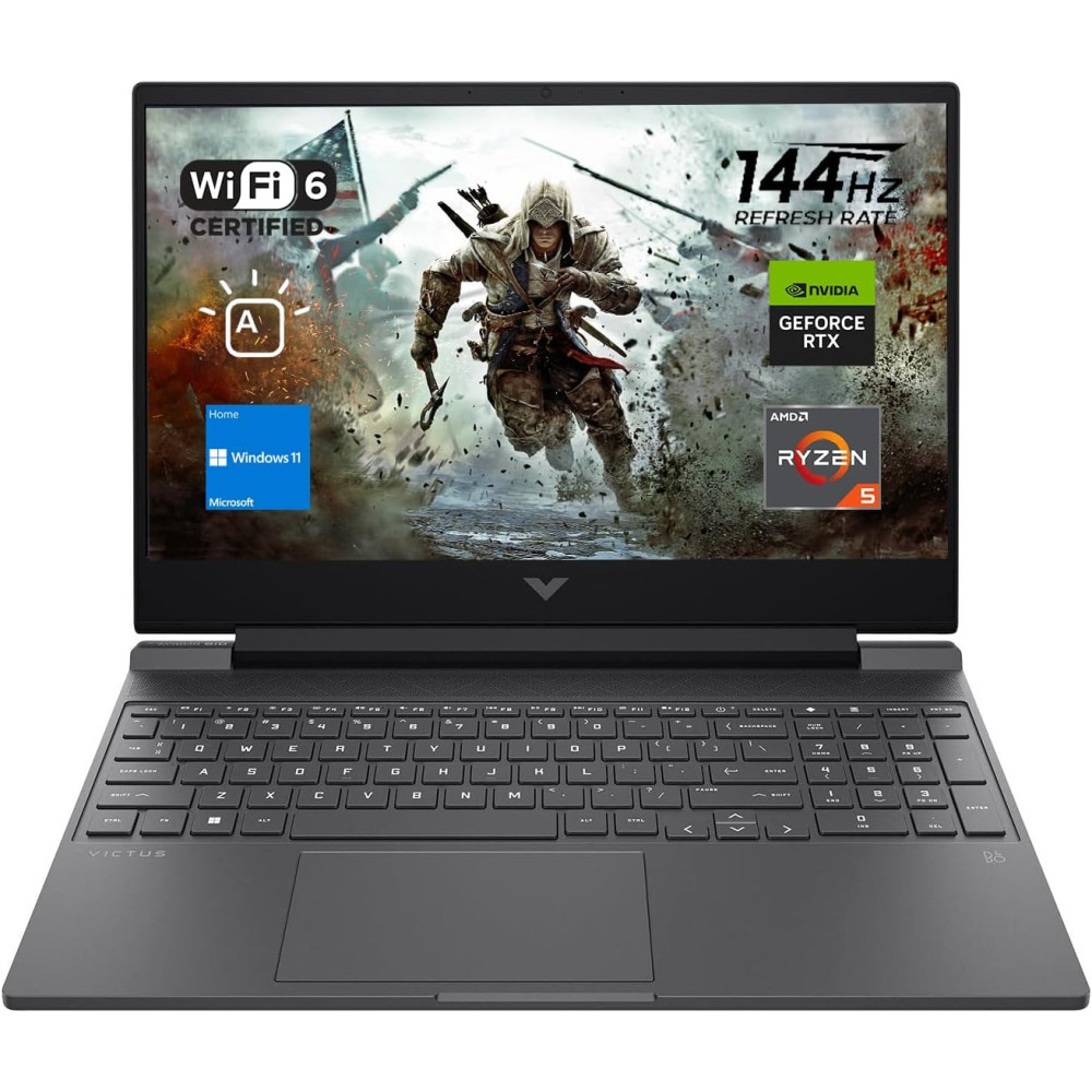 HP Victus 15 Gaming Laptop, 15.6" FHD 144Hz Display, AMD Ryzen 5 7535HS, 16GB DDR5 RAM, 512GB PCIe M.2 SSD, NVIDIA GeForce RTX 2050, HDMI, Webcam, Backlit Keyboard, Wi-Fi 6, Windows 11 Home, Silver