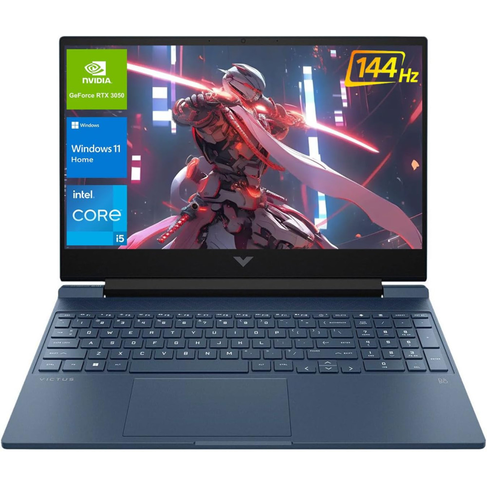 HP Victus 15.6 i5 Gaming Laptop, 15.6" FHD 1920*1080 144Hz, Intel Core i5-12450H, NVIDIA GeForce RTX 3050, 16GB RAM, 1TB SSD, Backlit KB, Touchpad, SD Card Reader, Webcam, HDMI, Wi-Fi 6, W11 H, Blue