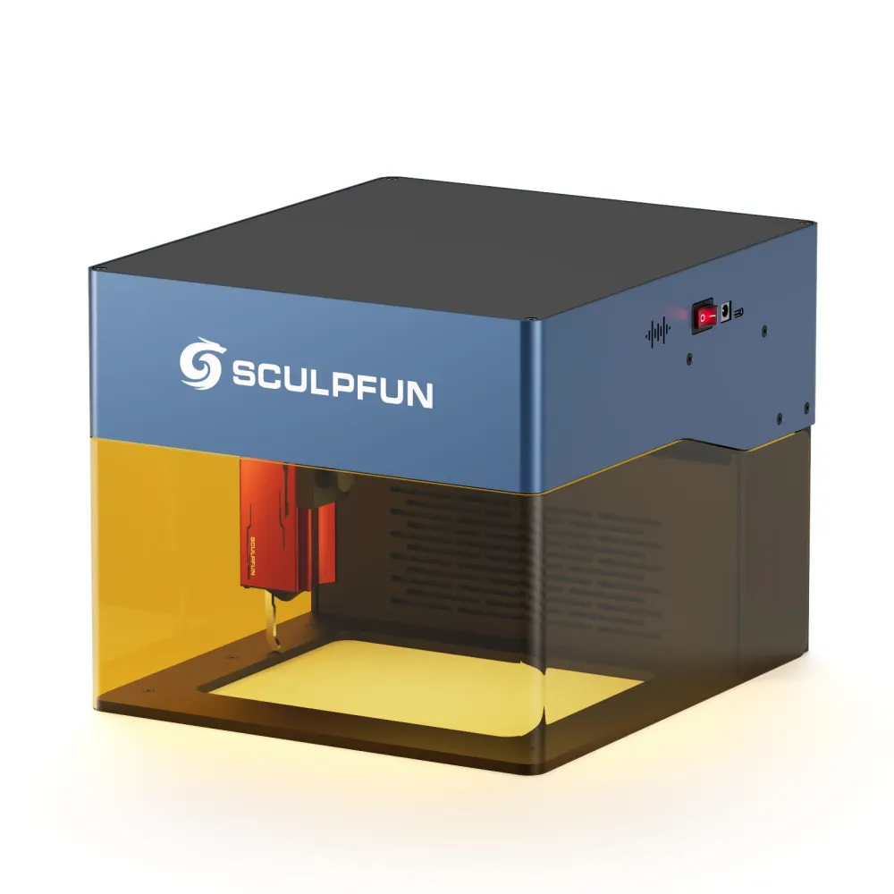 SCULPFUN iCube Pro 5W Lasergravurgerät Tragbare Lasergravurmaschine mit Rauchfilter Temperaturalarm Gravurbereich 130x130mm