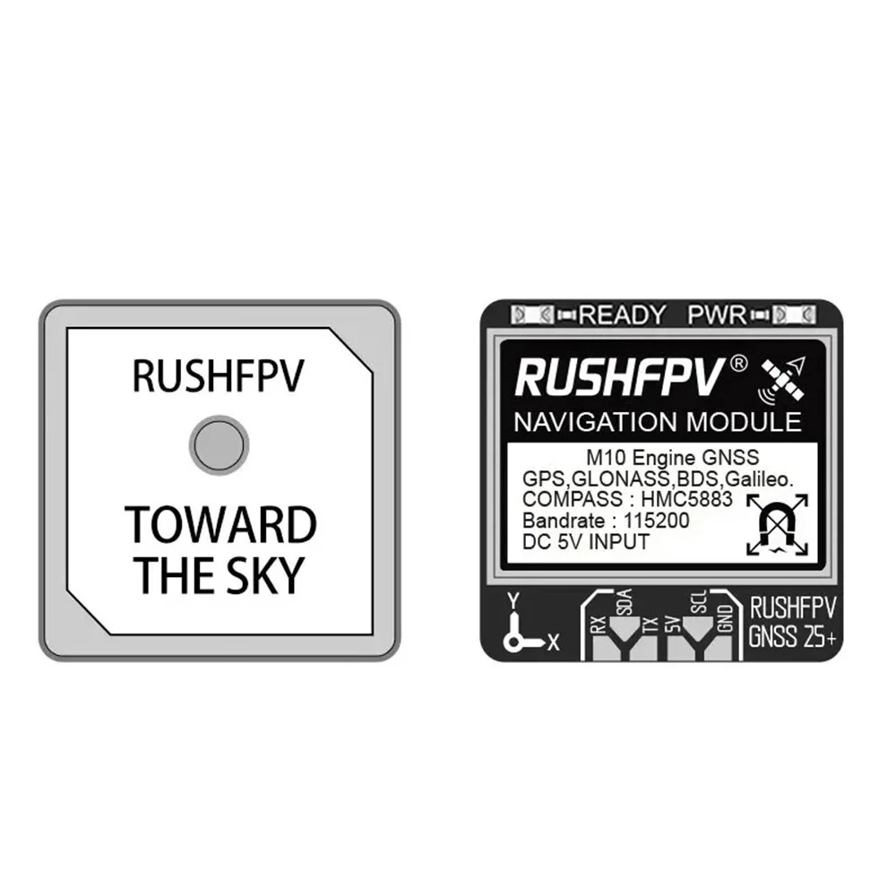 RUSHFPV GNSS PRO UBX NMEA M10 Doppelt-Protokoll GPS-Modul mit integrierter Keramikantenne und 5883 Kompass für RC Flugzeug Auto FPV Racing Drone