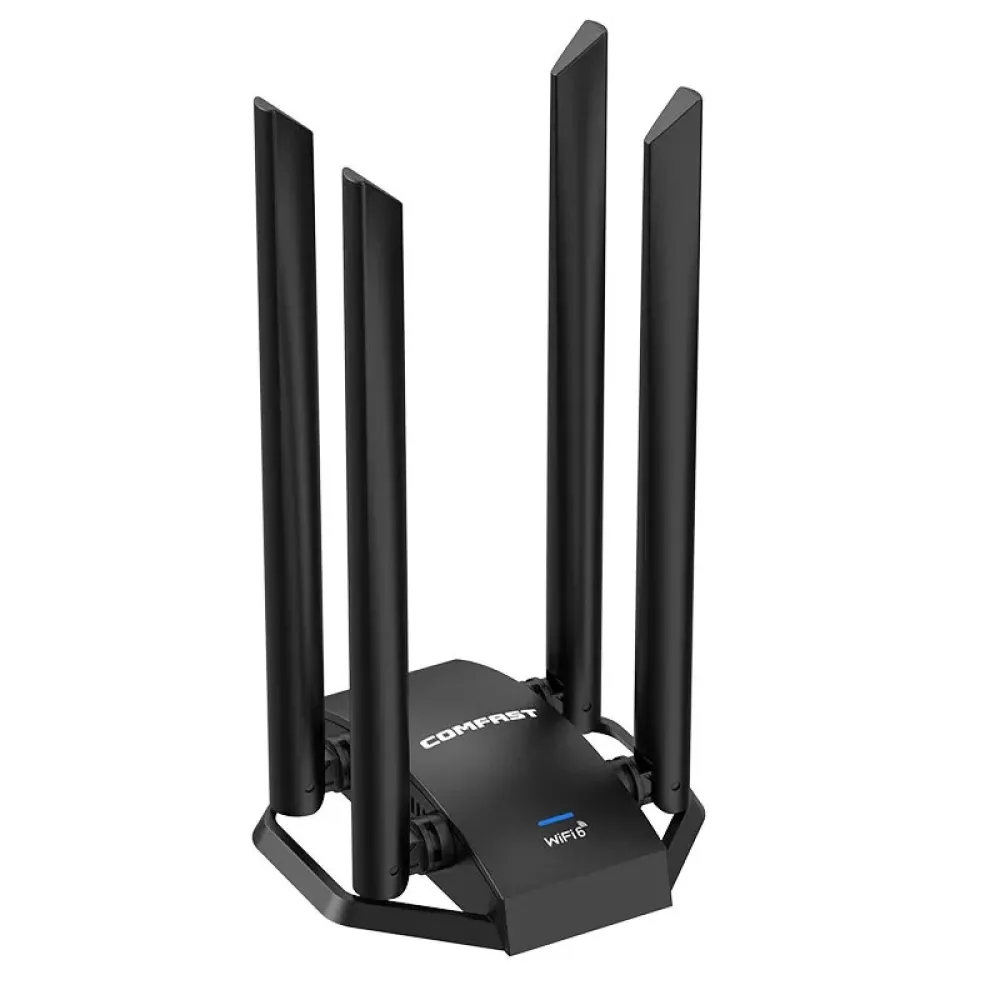 COMFAST CF-975AX USB 5374M WiFi6 Netzwerkkarte mit 4*5dBi Antennen, Typ-C auf USB3.0 Wi-fi Dongle, 802.11ax, 5Ghz, 6Ghz, 160mW Hohe Leistung WiFi Adapter