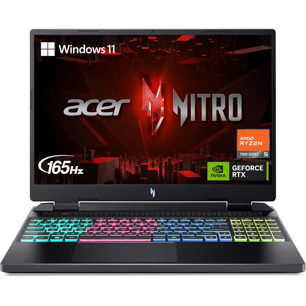 Acer Nitro 16 Gaming Laptop | AMD Ryzen 5 7640HS Hexa-Core CPU | NVIDIA GeForce RTX 4050 Laptop GPU | 16 Zoll WUXGA 165Hz IPS Display | 8GB DDR5 | 512GB Gen 4 SSD | WiFi 6E | RGB Backlit KB |