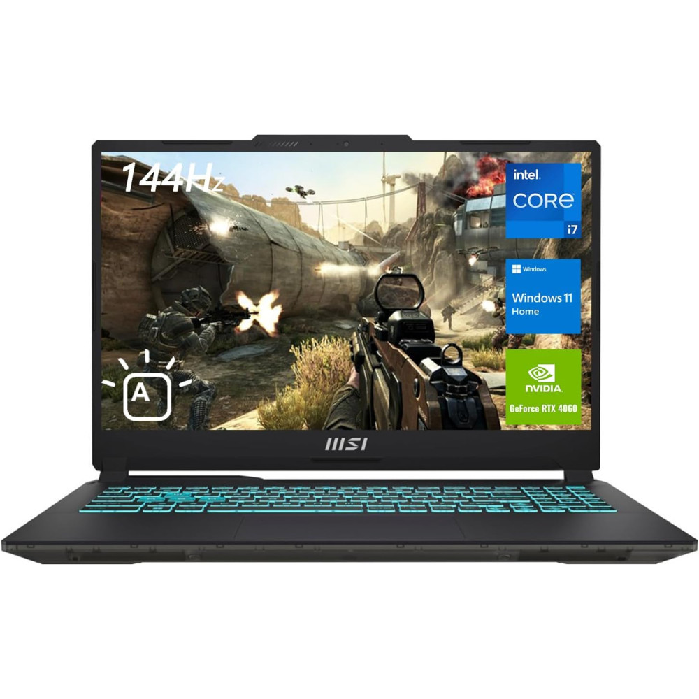 MSI Cyborg 15 Gaming Laptop, 15,6 Zoll FHD 144Hz Display, Intel Core i7-12650H, NVIDIA GeForce RTX 4060, 32GB DDR5 RAM, 1TB SSD, Webcam, Tastatur mit Hintergrundbeleuchtung, Wi-Fi 6, Windows 11 Home,