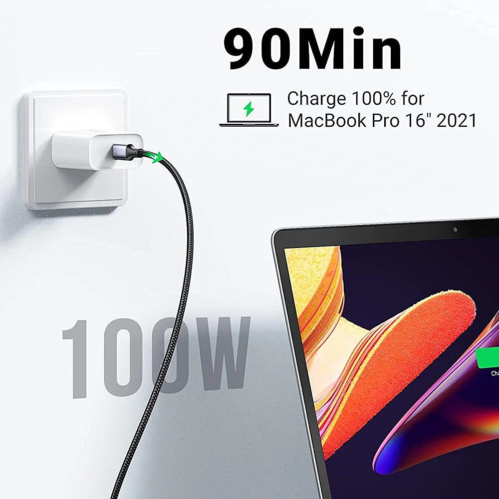 Pobod 100W Typ-C zu Typ-C-Kabel mit 10 Gbps schneller Datenübertragung, Unterstützung von 4K/8K Display-Längen von 0,5M/1M/2M für Telefon-Tablet-TV