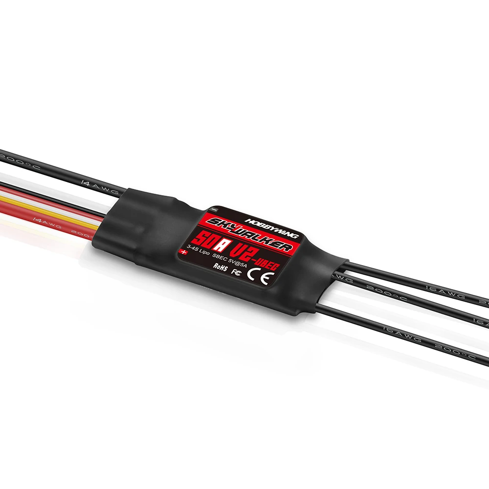 Hobbywing Skywalker 50A V2 3-4S Brushless ESC mit 5V/5A BEC Unterstützung Umkehrbremse Suchmodus Programmierung für RC Flugzeug