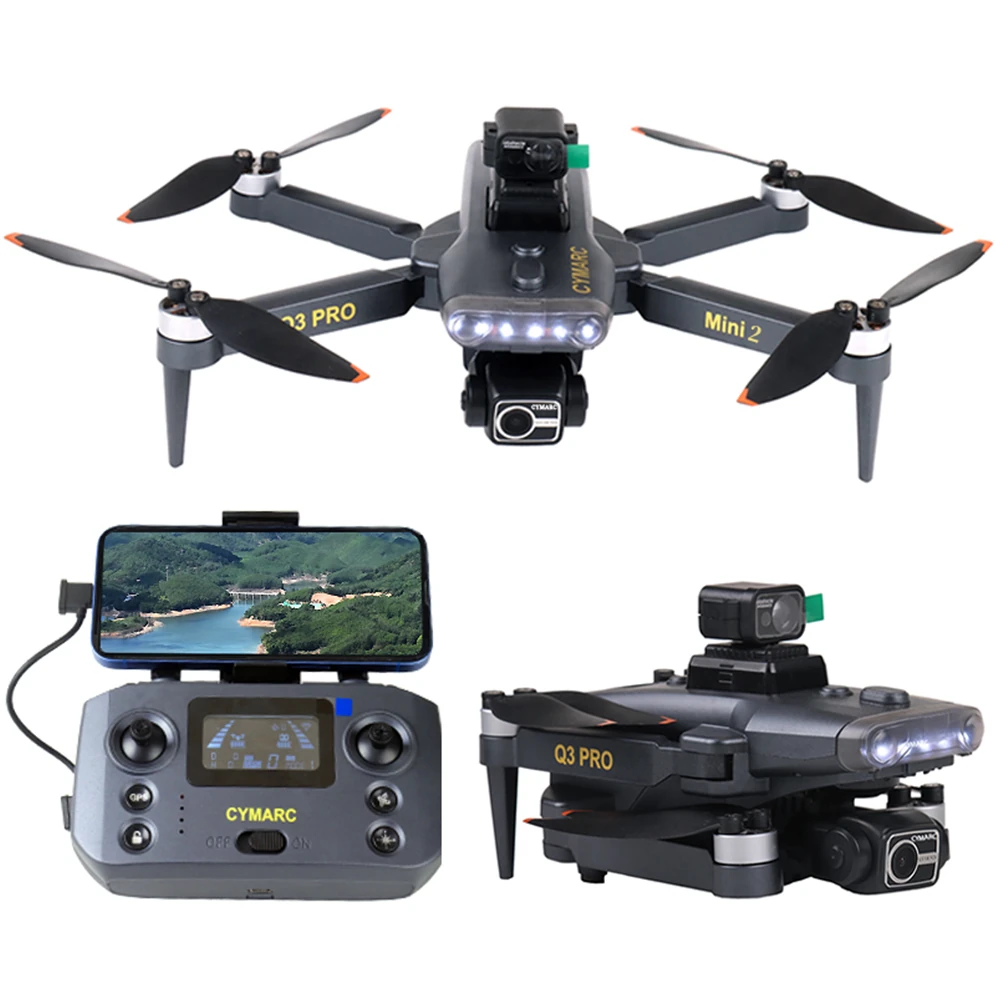 CYMARC Q3 PRO Mini 2 GPS 3KM 5G Digitaler FPV-Repeater mit 4K-Kamera 3-Achsen-EIS-Gimbal 360° Hindernisvermeidung Optische Flusspositionierung bürstenloser faltbarer RC-Drohne Quadrocopter RTF