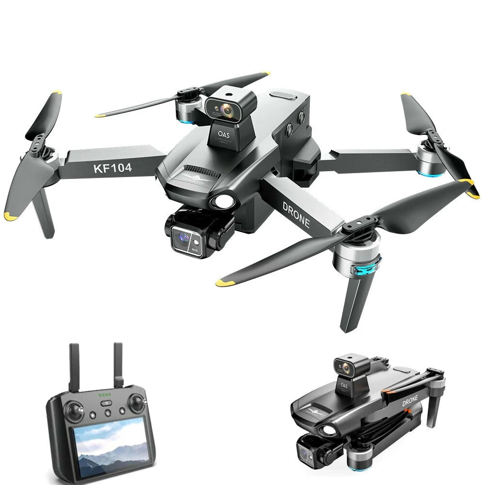 KFPLAN KF104 MAX GPS 6KM 5G Repeater Digital FPV mit 4K HD Kamera, 3-Achsen EIS Gimbal, Hindernisvermeidung, integriertem Airdropper, Touch-LCD-Bildschirm-Controller, bürstenlose faltbare RC Drohne QuadCopter RTF