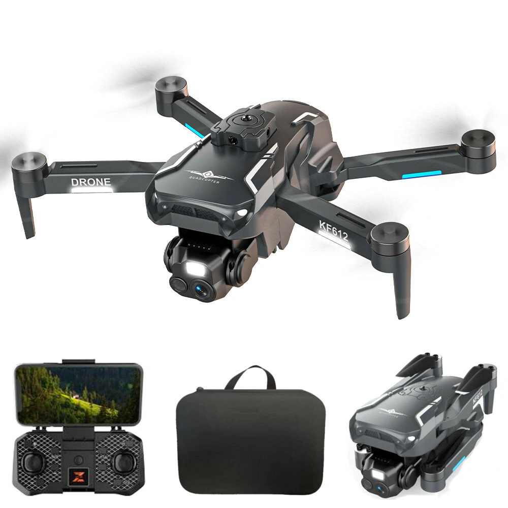 KFPLAN KF612 WiFi FPV mit HD-Doppelkamera, einstellbarem Fülllichtobjektiv, 360° Hindernisvermeidung, versteckte optische Flusspositionierung, bürstenloser faltbarer RC-Drohne Quadcopter RTF