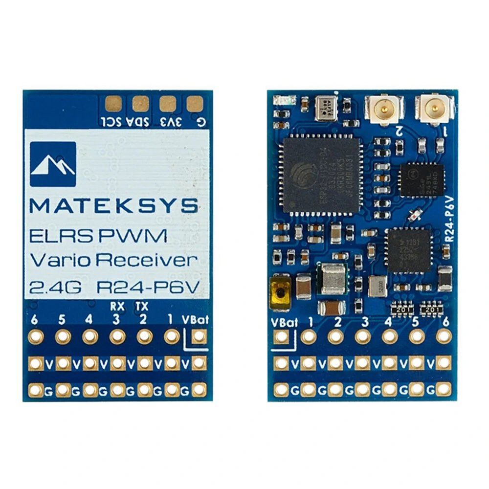 Mateksys R24-P6V ExpressLRS ELRS 2,4-GHz-6CH-PWM-Vario-Empfänger mit doppelter Antenne für RC-Drohne oder Flugzeug