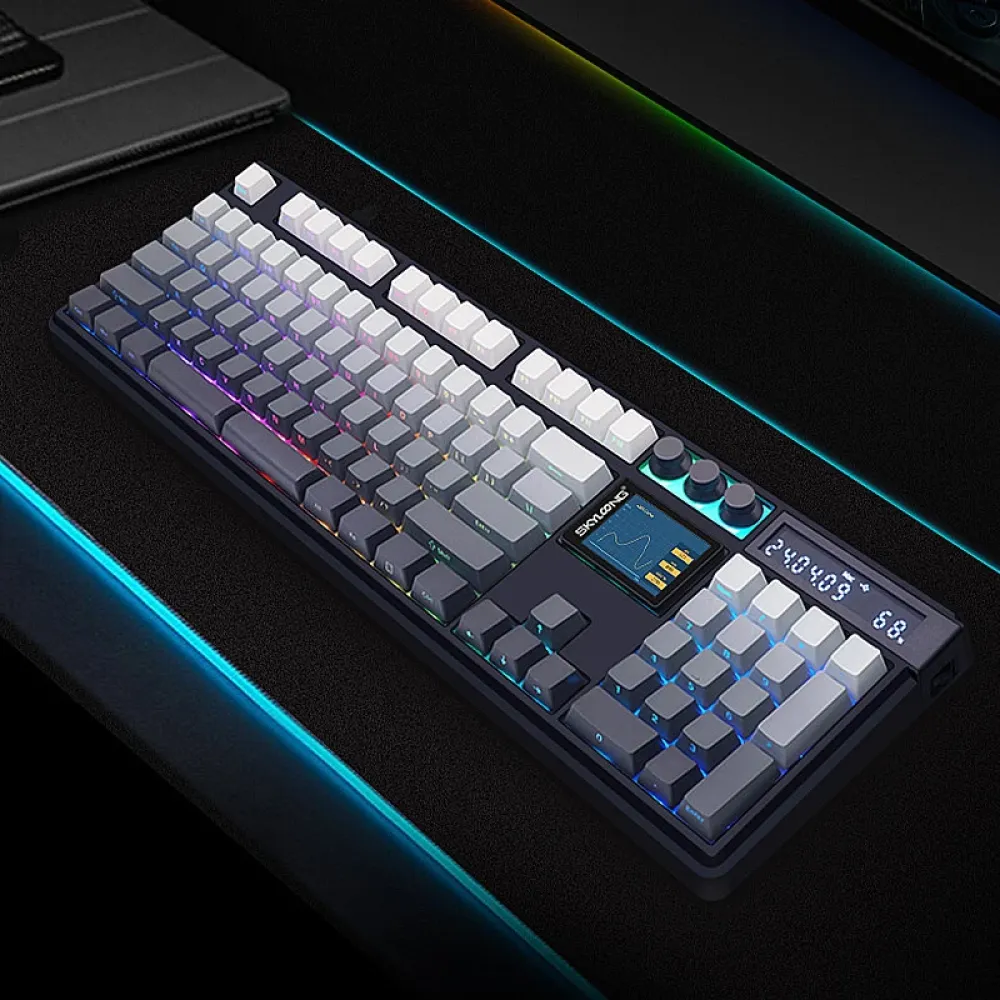 SKYLOONG GK104 Pro Tri-Mode-Mechanische Tastatur mit Dual-Screen-Display, 3 Knöpfen für den Hot-Swap, RGB-Dichtungsstruktur, KTT-Schalter, drahtloser Gaming-Tastatur 2,4G/Bluetooth 5.1/Verkabelte Gaming-Tastatur