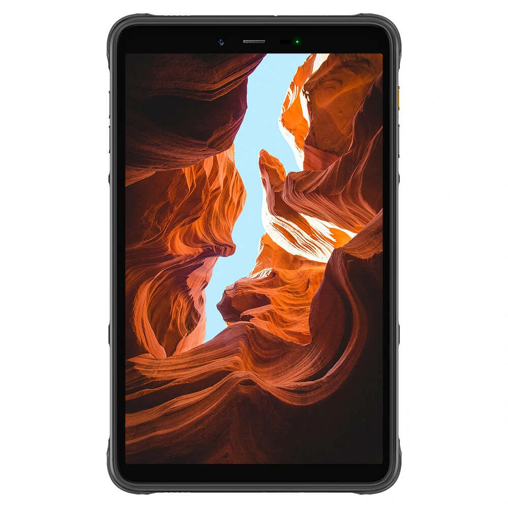 Robustes Tablet Ulefone Armor Pad mit MediaTek Helio G25 Octa Kern-Prozessor, 4GB RAM, 64GB internem Speicher, 4G LTE, 8,0-Zoll-Display, Android 12-Betriebssystem, IP68/IP69K-Schutz und Fingerabdrucksensor.