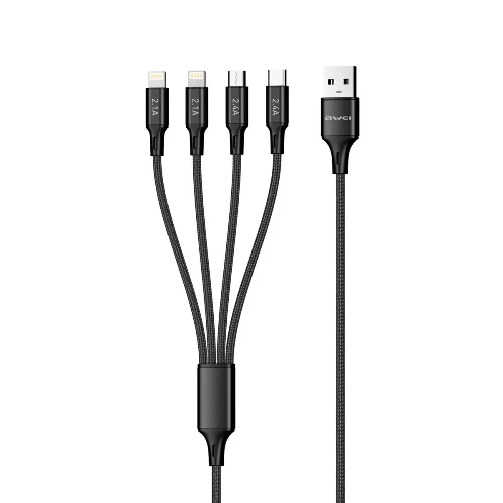 AWEI CL-129 1,5M Nylon 4-in-1 Schnell-Multi-Ladekabel für XIAOMI HUAWEI Smartphone Tablet