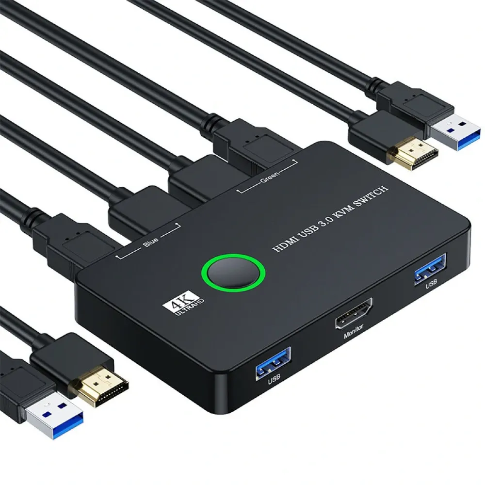 USB KVM-Switch HDMI 2-Port-Box USB- und HDMI-kompatibler Schalter für 2 Computer, gemeinsame Nutzung von Tastatur, Maus, Drucker und einem HD-Monitor, USB-Switch-Splitter unterstützt 4K@60Hz