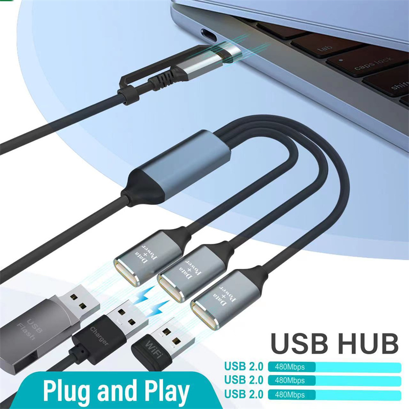 3-in-2-Multifunktions-USB-C-Hubs-USBType-C-Maumlnnlich-auf-USB203-Weiblich-Multi-Splitter-Adapter-OT-2003840-2