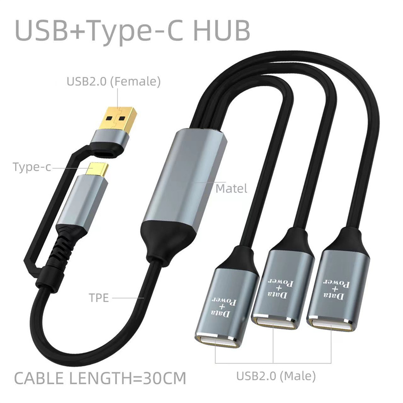 3-in-2-Multifunktions-USB-C-Hubs-USBType-C-Maumlnnlich-auf-USB203-Weiblich-Multi-Splitter-Adapter-OT-2003840-3