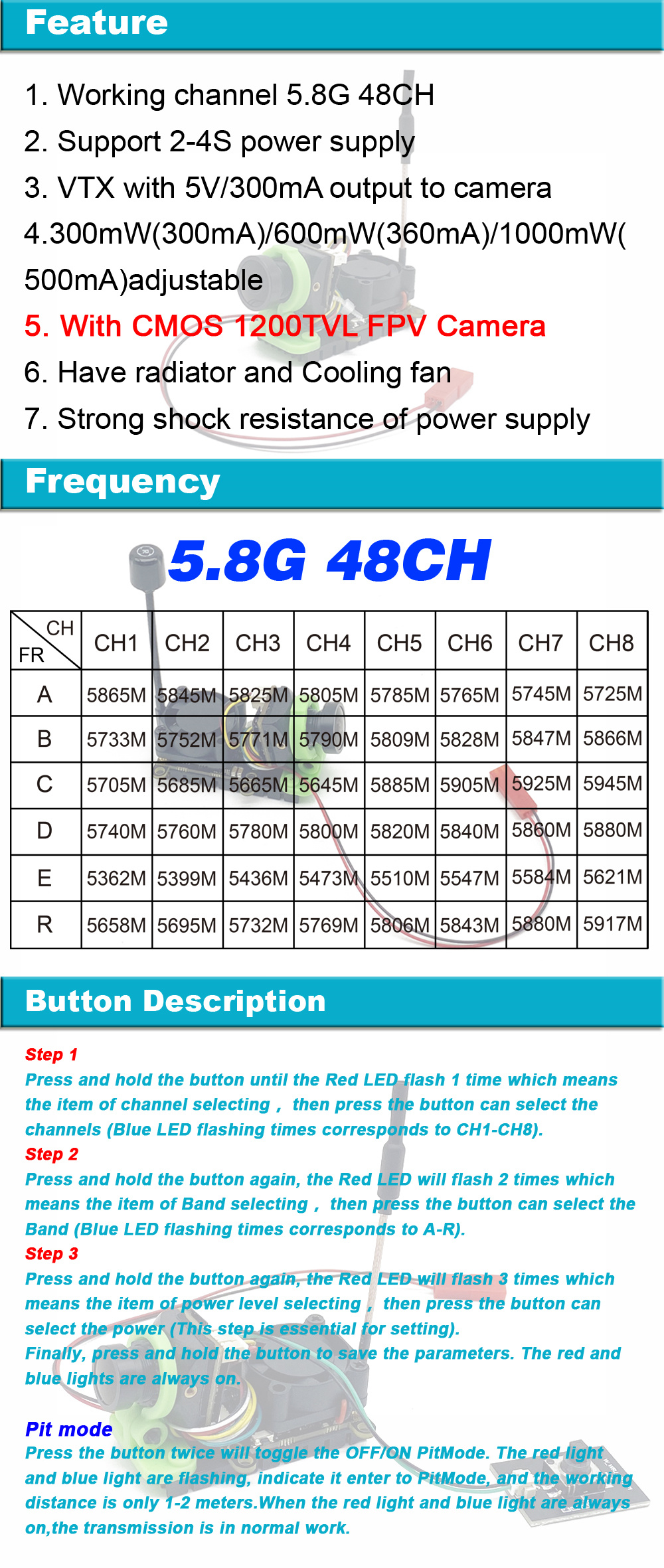 58G-48CH-3006001000mW-Einstellbare-CMOS-1200TVL-VTX-Kamera-Unterstuumltzt-2-4S-Stromversorgung-Geeig-2023477-7