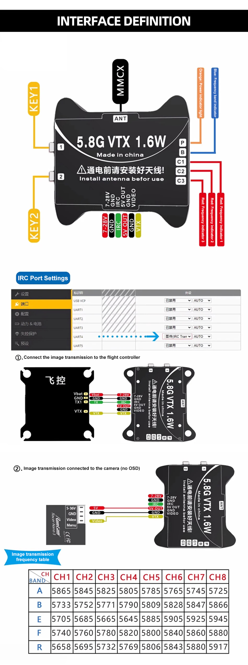 Aocoda-RC-58G-16W-VTX-Analog-3016-40CH-2520080010001600mW-Einstellbarer-VTX-Sender-fuumlr-RC-FPV-Lan-2018190-2