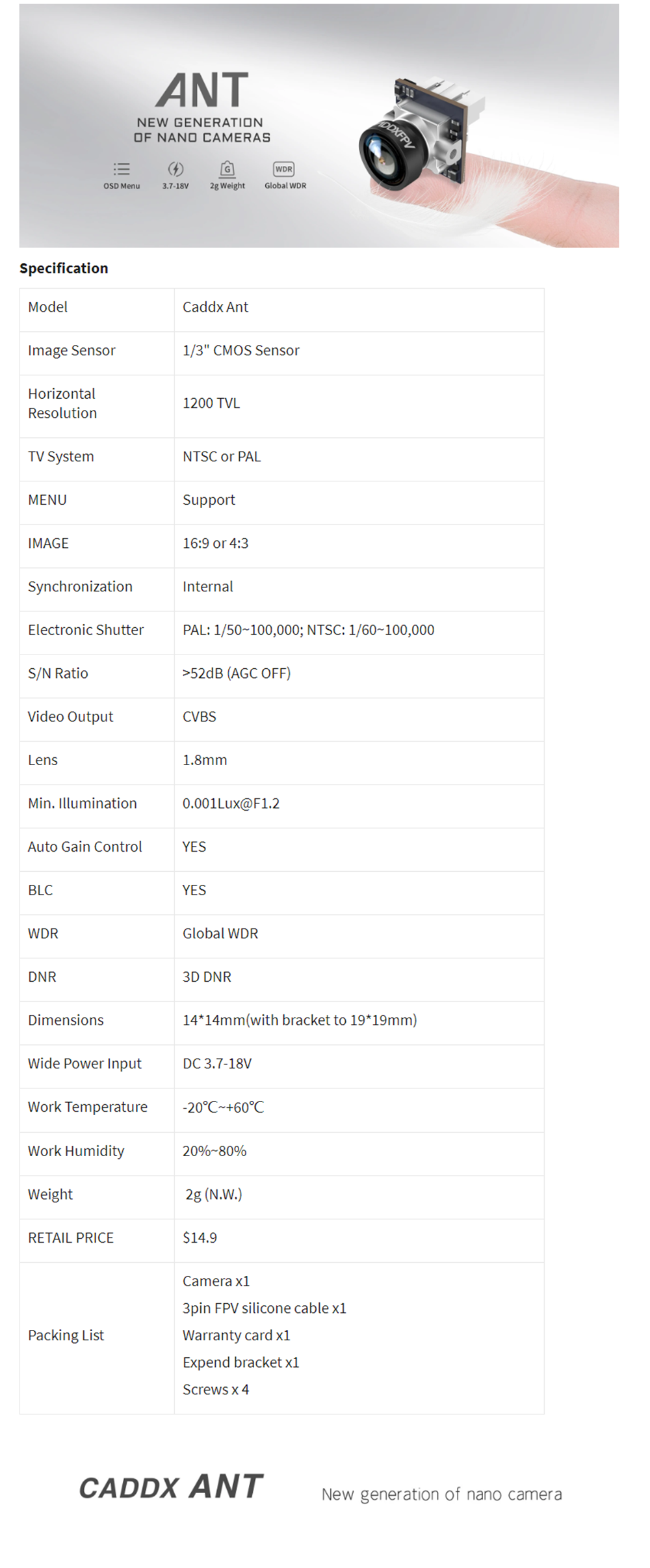 Caddx-Ant-18mm-1200TVL-16943-WDR-Global-mit-OSD-2g-Ultra-Leichte-Nano-FPV-Kamera-fuumlr-FPV-Racing-R-1982875-2