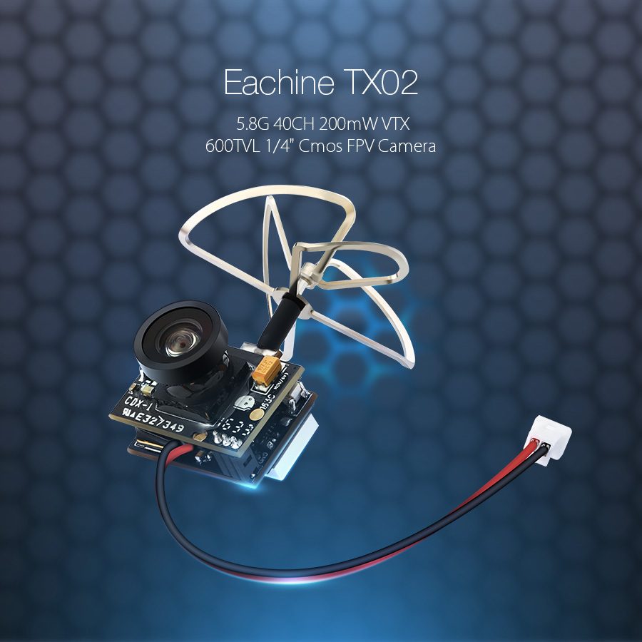 Eachine-TX02-FPV-Sender-NTSC-Super-Mini-AIO-58G-40CH-200mW-VTX-600TVL-14-Cmos-Kamera-fuumlr-RC-Drohn-1088368-1